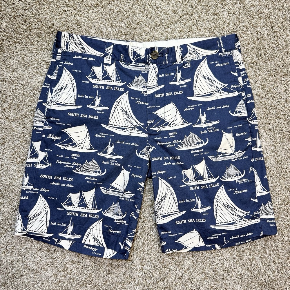 J.Crew Mens 33 Navy Polynesian Ships South Sea Isles Nautical Chino Short Cotton
